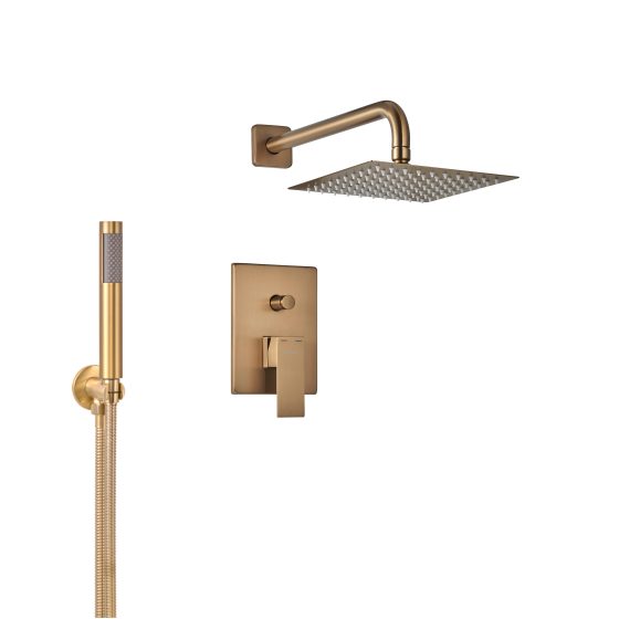 Cube Ducha de embutir C/Lluvia Y Ducha Manual oro mate